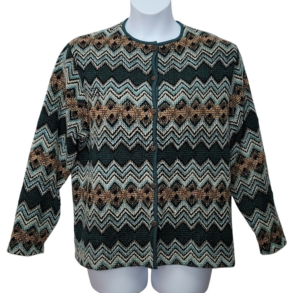 Blast Studio Native Tribal Chevron Knit‎ Cardigan Office Quiet Luxury Boho Sz XL